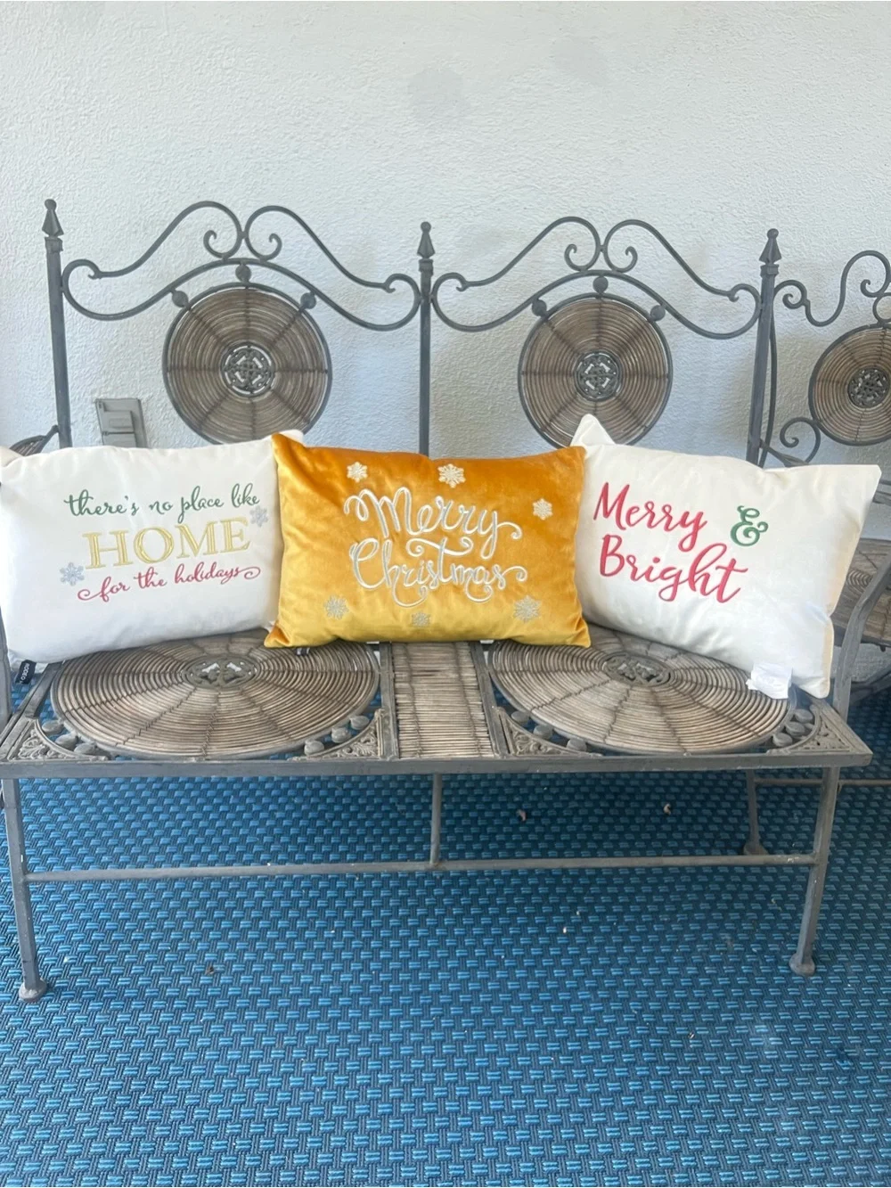 3 Rodeo Home Christmas decorative pillows featuring velvet fabric
